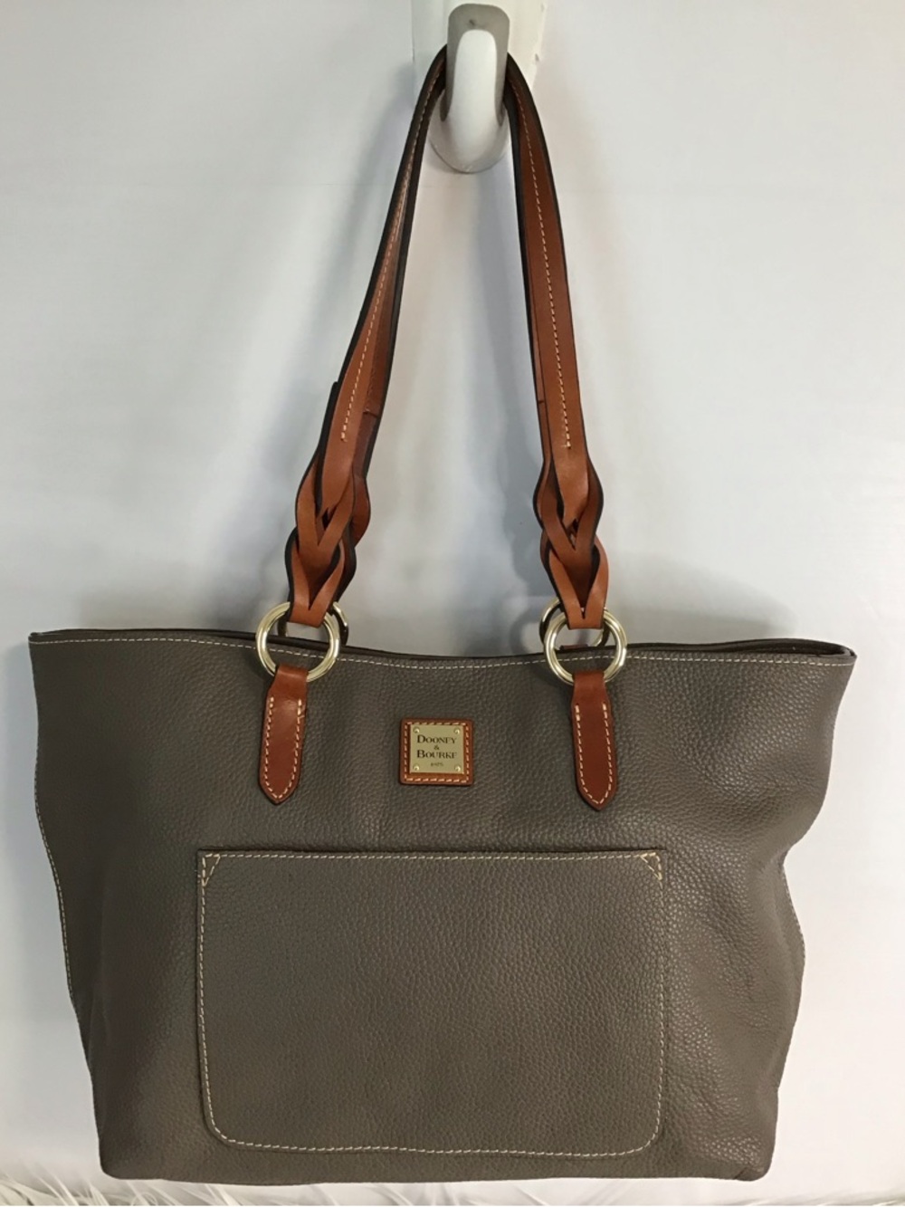 DOONEY & BOURKE Taupe Leather w Tan Straps Tote Pristine